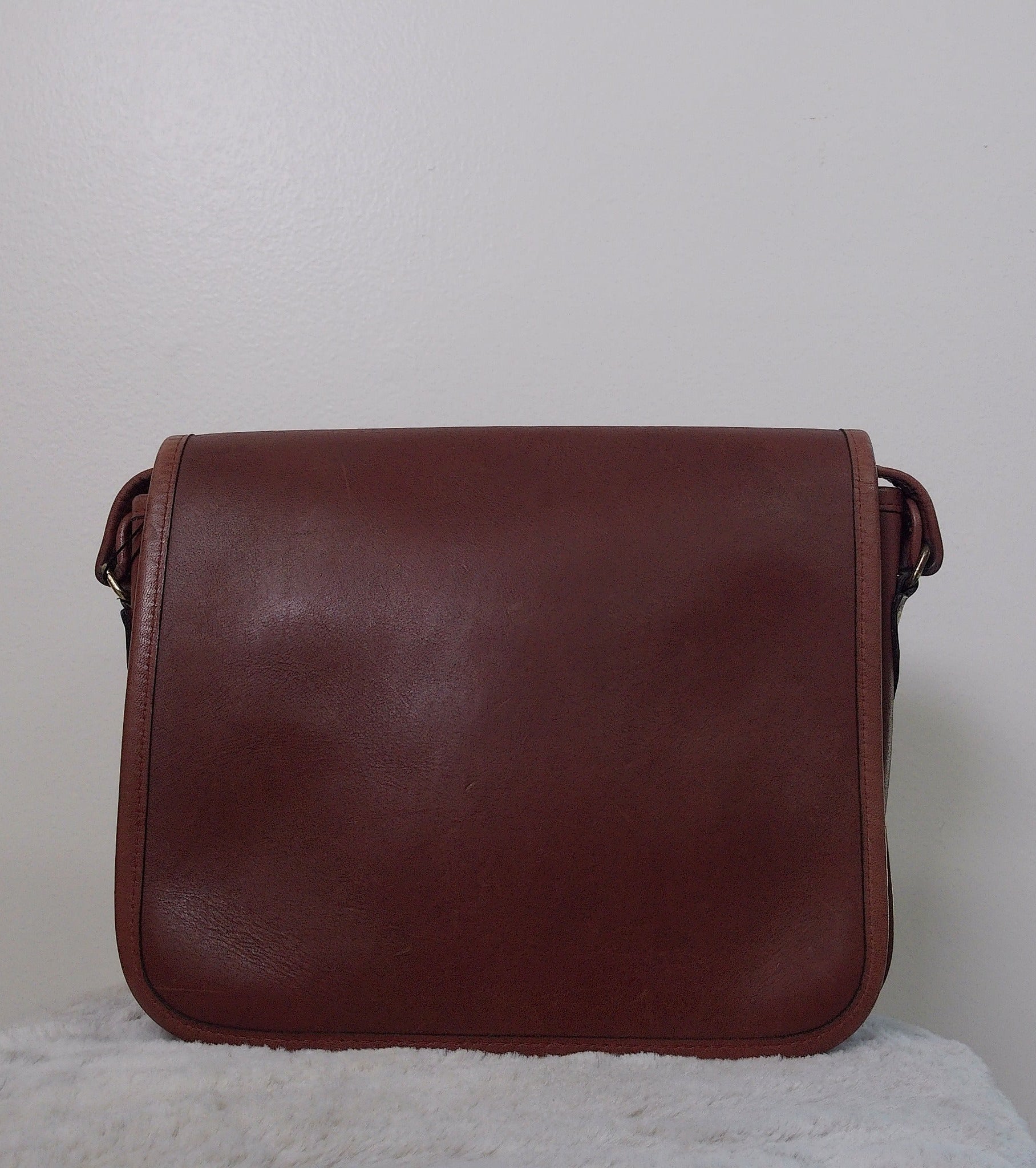 Pre Owned Michael Green Brown Leather Flap Crossbody Bag | 1980s | Brass Hardware (Vintage)