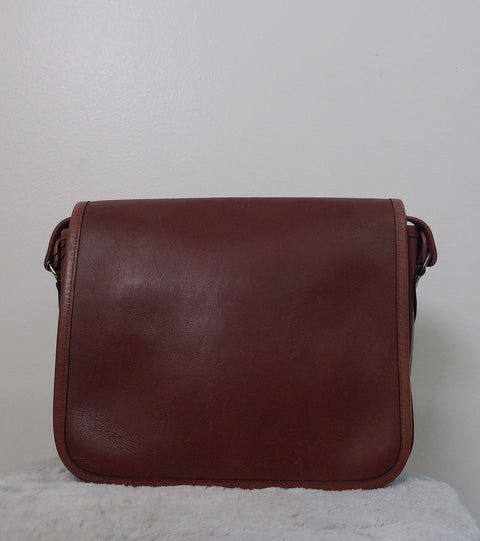 Pre Owned Michael Green Brown Leather Flap Crossbody Bag | 1980s | Brass Hardware (Vintage)
