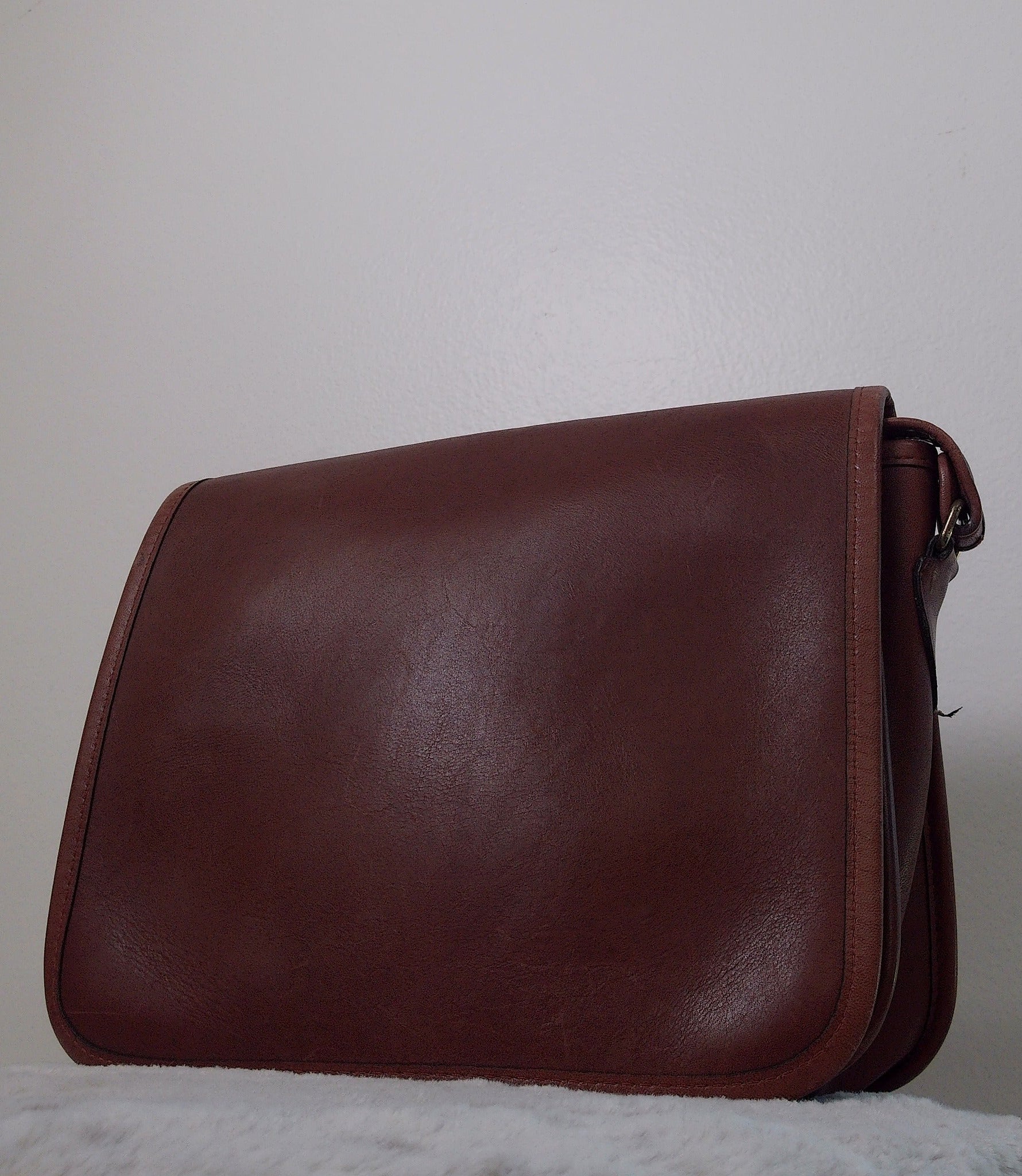 Pre Owned Michael Green Brown Leather Flap Crossbody Bag | 1980s | Brass Hardware (Vintage)