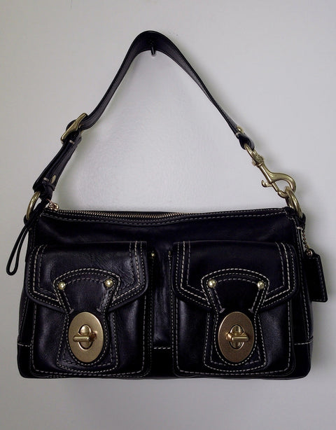 Pre Owned Coach Legacy 2007 Shoulder Bag #11542 | Black Leather | Dual Turnlock Pockets (Y2K Vintage)