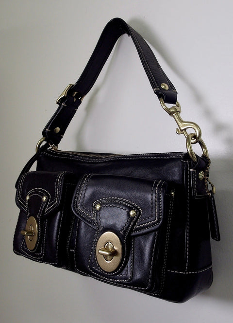 Pre Owned Coach Legacy 2007 Shoulder Bag #11542 | Black Leather | Dual Turnlock Pockets (Y2K Vintage)