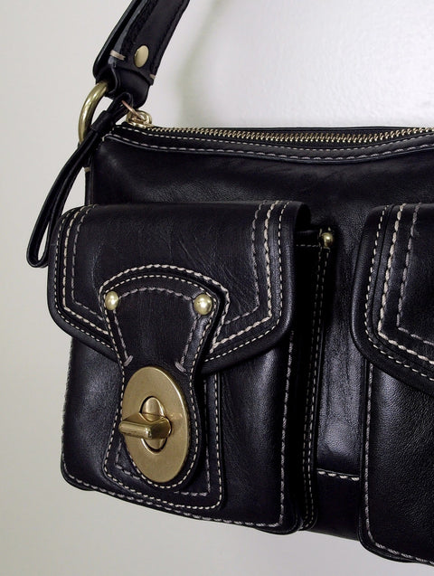 Pre Owned Coach Legacy 2007 Shoulder Bag #11542 | Black Leather | Dual Turnlock Pockets (Y2K Vintage)