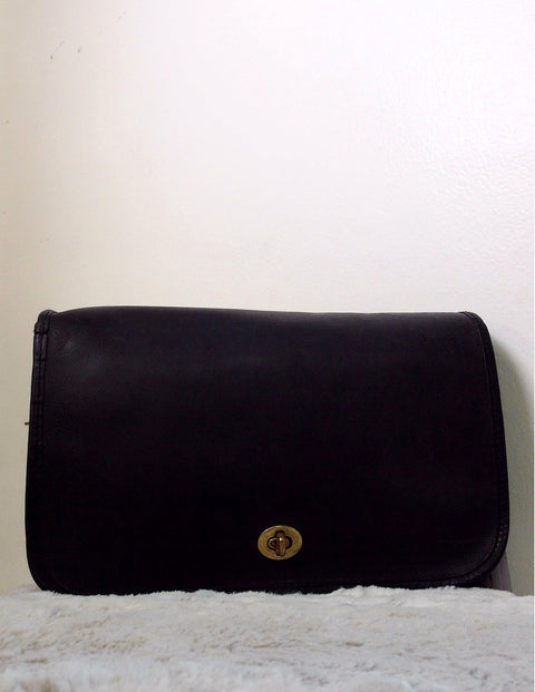 Pre Owned Coach City Bag | Black Glove-Tanned Leather | Turnlock Flap | Made in New York City (Vintage)
