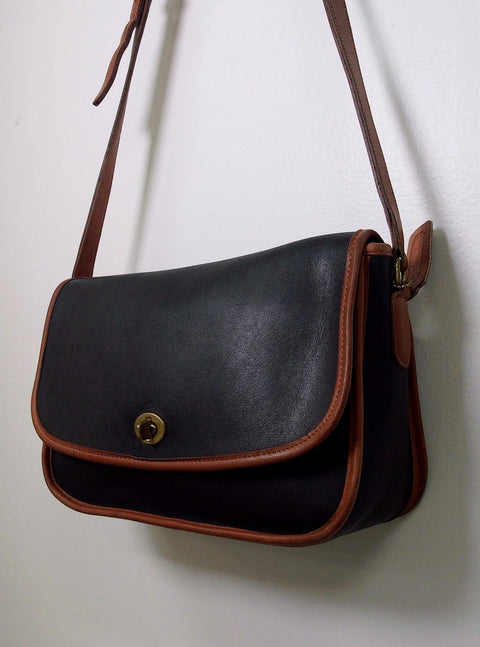 Pre Owned Coach Companion Flap Crossbody Bag | Green & Tan Two-Tone Leather | Made in USA | No. 0056-088 (Vintage)