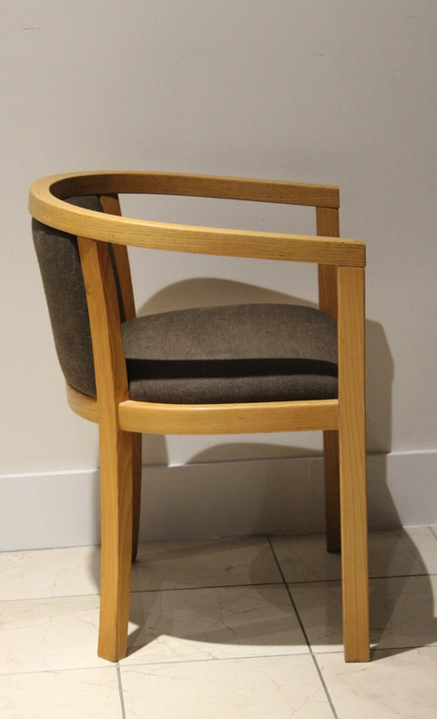 Vintage Danish Modern Oak Barrel Back Chairs | Scandinavian Lounge Armchairs Pair