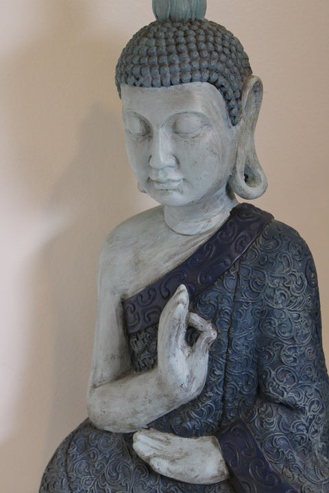 Vintage Seated Buddha Statue with Blue Robe Decorative Sculpture