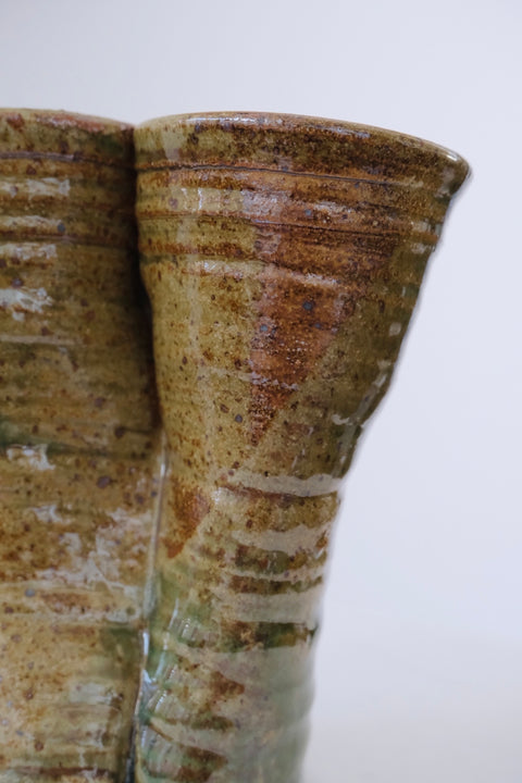 Vintage Double Valve Stoneware Studio Vase