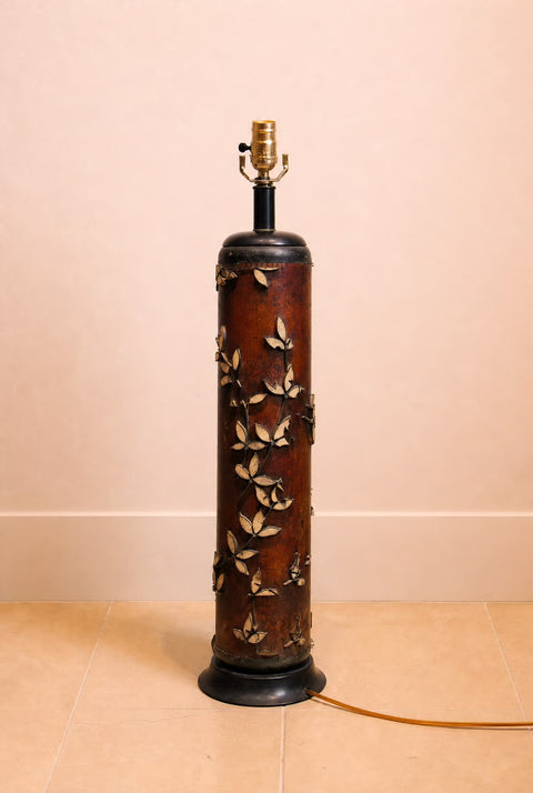 Antique Wallpaper Printing Roller Lamp – Dark Wood Floral Motif