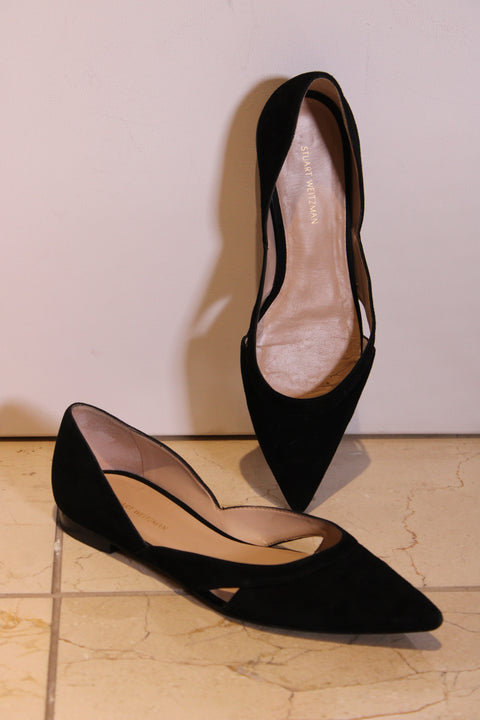 Stuart Weitzman Black Suede Pointed-Toe Slingback Flats