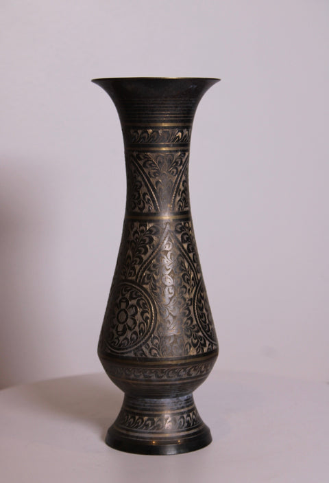 Dark Etched Brass Vase