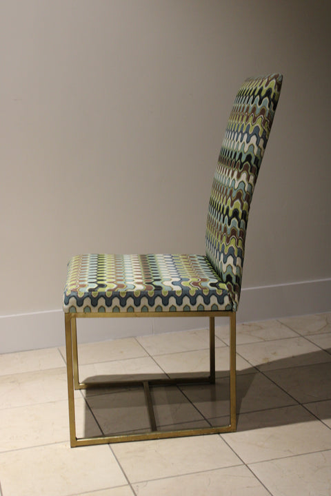 Mid-Century Modern Brass Sled Dining Chairs (Set of 8) | Upholstered Dining Chairs