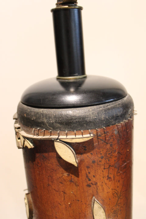 Antique Wallpaper Printing Roller Lamp – Dark Wood Floral Motif