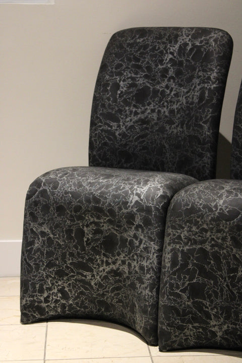 Pair of Postmodern Waterfall Dining Chairs in Marbleized Upholstery