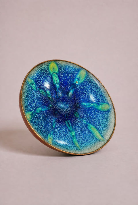 Vintage 1970s Blue Enamel Art Bowl | Handcrafted Watercolor Decorative Dish