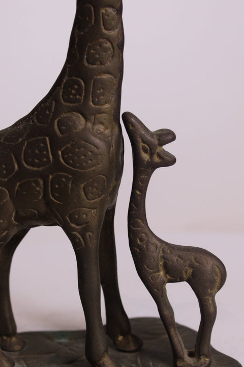 Brass Giraffe Mother and Baby Sculpture