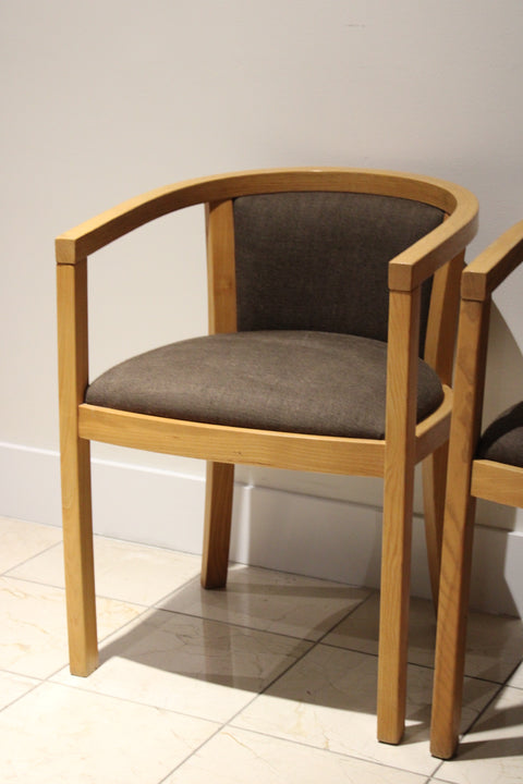Vintage Danish Modern Oak Barrel Back Chairs | Scandinavian Lounge Armchairs Pair