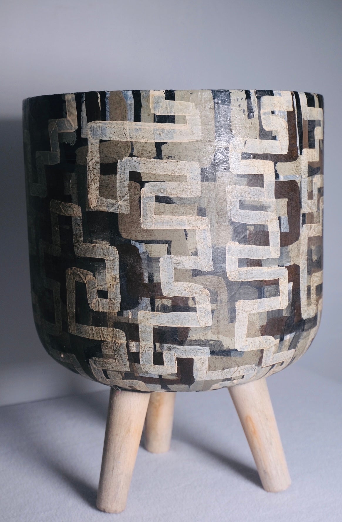 Geometric Hand Painted Grey Planter