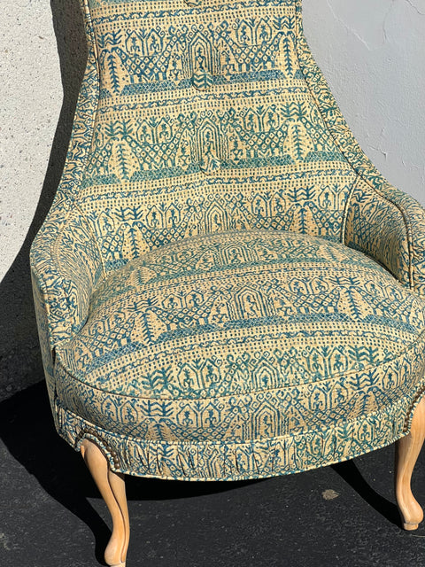 Vintage Pair of 1970s Mid-Century Regency Batik Fabric Chairs