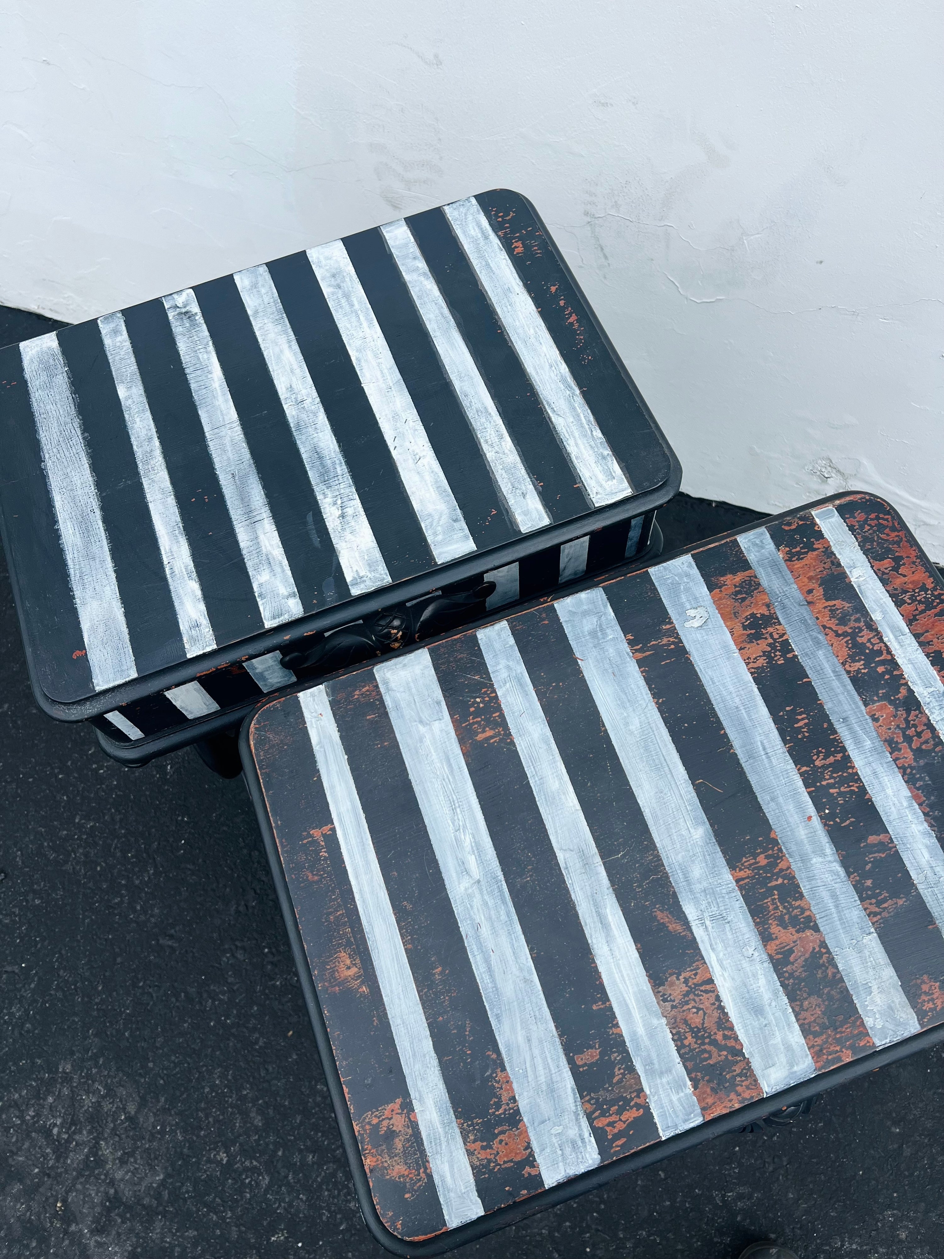 Antique Striped Side Tables (Vintage)(Pair)