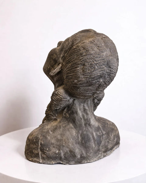 Cement Portrait Bust with Braided Hair