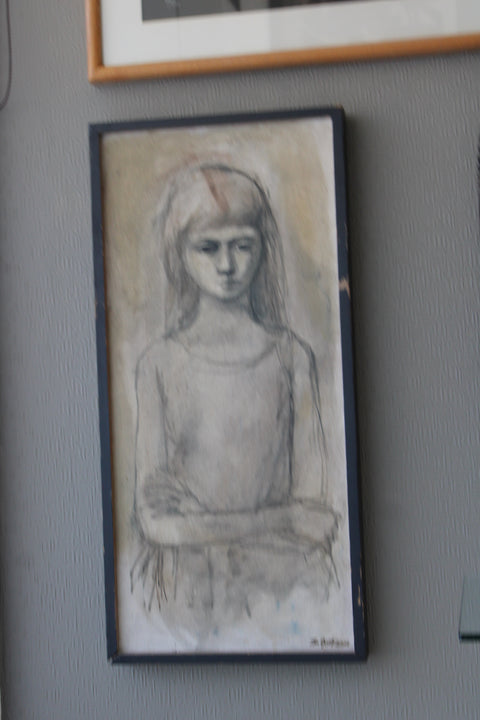 Framed Charcoal Portrait of a Young Woman