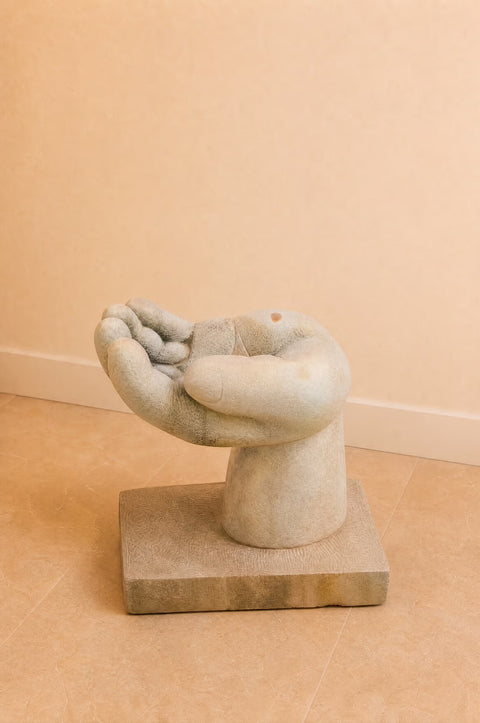 Vintage Hand Sculpture Cement Bird Bath – Monumental Garden Art Planter