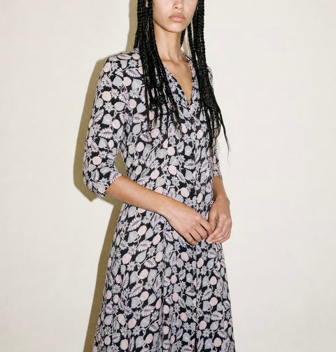 Vintage Black Floral Button-Front Dress
