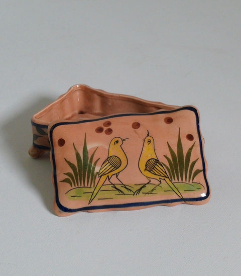 Vintage Hand Painted Mexican Bird Motif Ceramic Planter Jardiniere Cachepot
