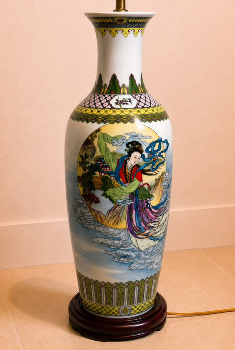 Chinese Immortal Porcelain Table Lamp