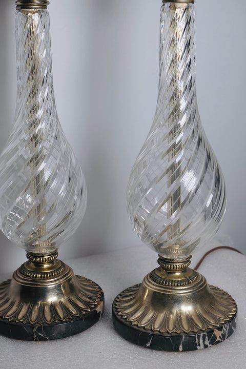 1970s Pair of Crystal Glass Genie Bottle Lamps