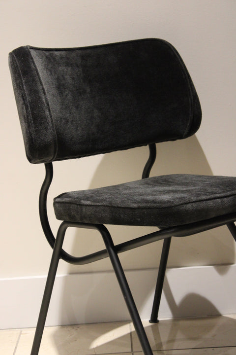 Vintage Postmodern Black Velvet Dining Chairs | Sculptural Metal Frame Side Chairs