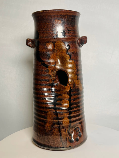 Signed Brown Glazed Clay Vase