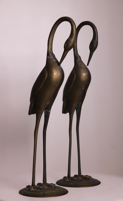 Vintage Mid-Century Brass Crane Sculpture Pair