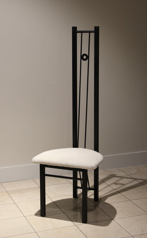 Vintage Postmodern Tall Back Dining Chair | Upholstered Black Dining Chair