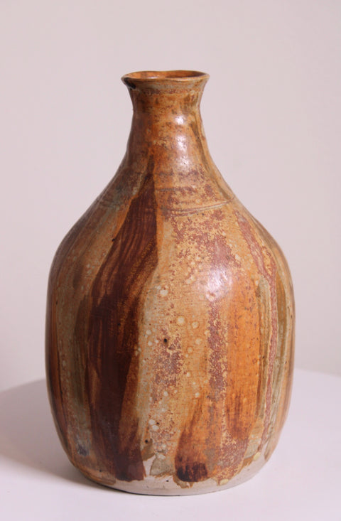 Brown Brushstroke Studio Pottery Bottle Vase
