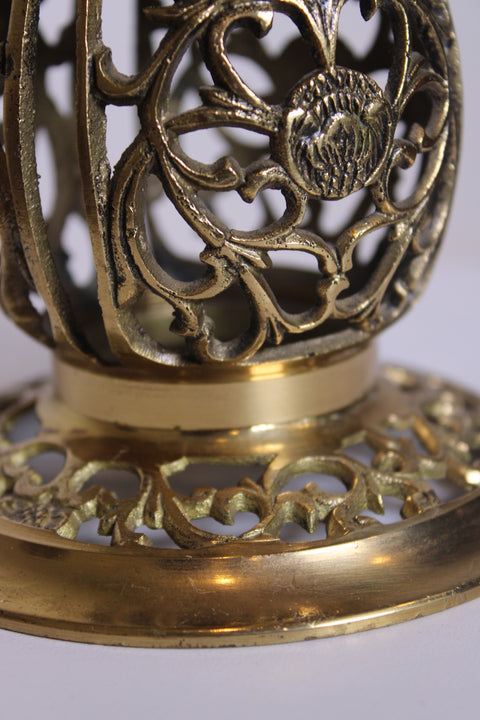 Pair of Floral Engraved Brass Candlesticks