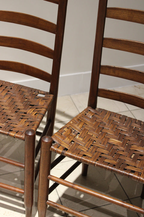 Pair of Antique Style Ladder Back Chairs with Woven Hickory Bark Seats