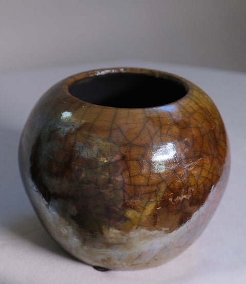 Vintage “MJA” Gold/Brown Raku Studio Pot
