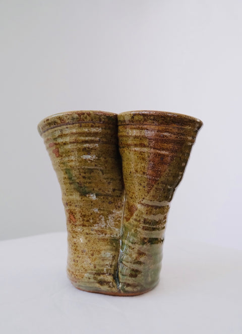 Vintage Double Valve Stoneware Studio Vase