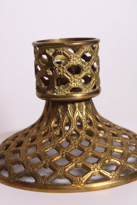 Pair of Pierced Brass Candle Holders
