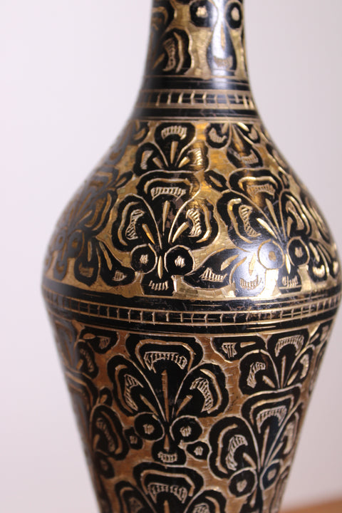 Black and Gold Etched Brass Vase