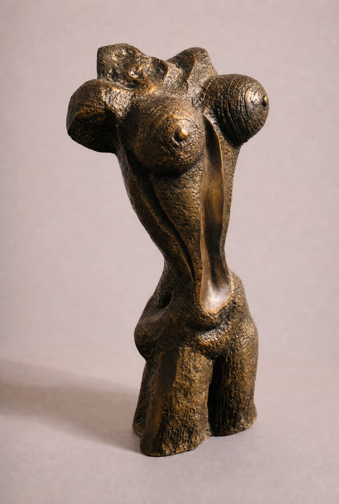 Vintage Brutalist Bronze Female Sculpture – Modernist Figurative Art Statue