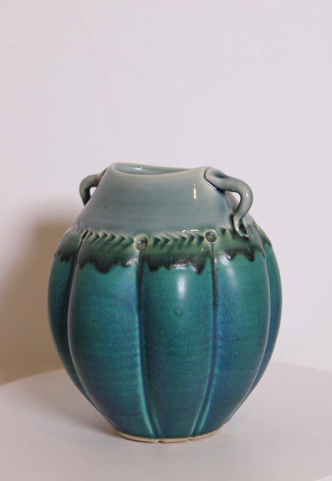 Turquoise Melon Studio Pottery Vase