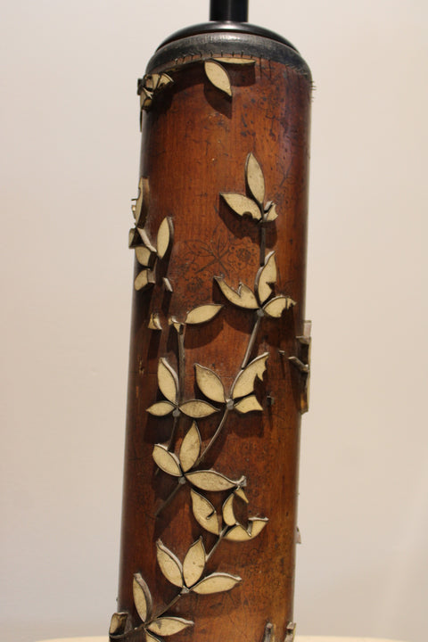 Antique Wallpaper Printing Roller Lamp – Dark Wood Floral Motif