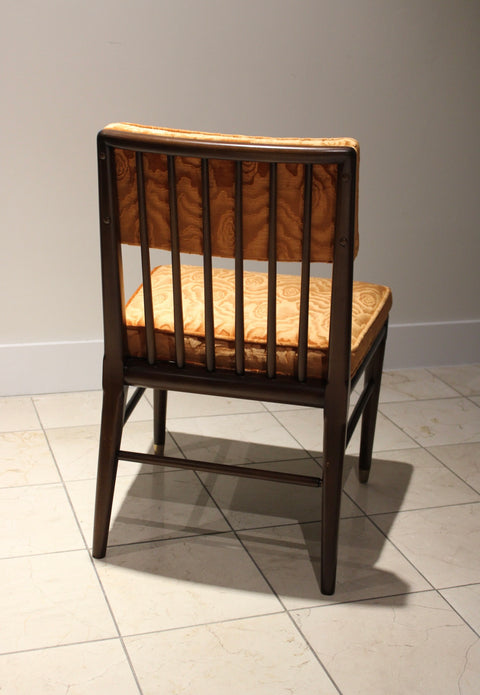 Set of 6 Mid Century Modern Walnut Dining Chairs – Brass Capped Legs & Velvet Upholstery