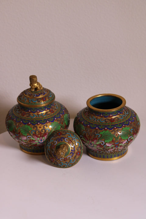 Vintage Chinese Green Cloisonné Trinket Box