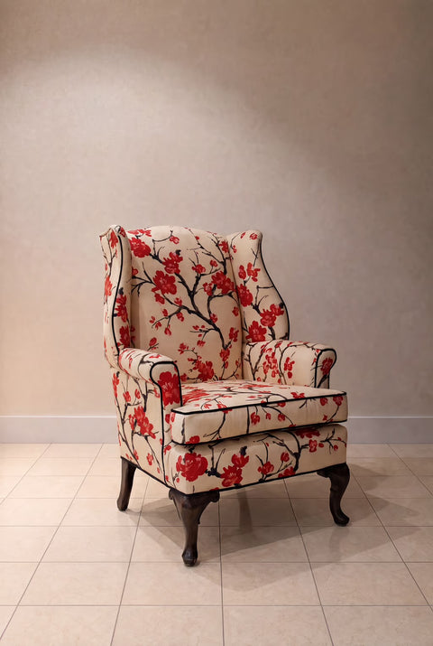 Vintage Floral Wingback Accent Chair | Traditional Upholstered Lounge Chair