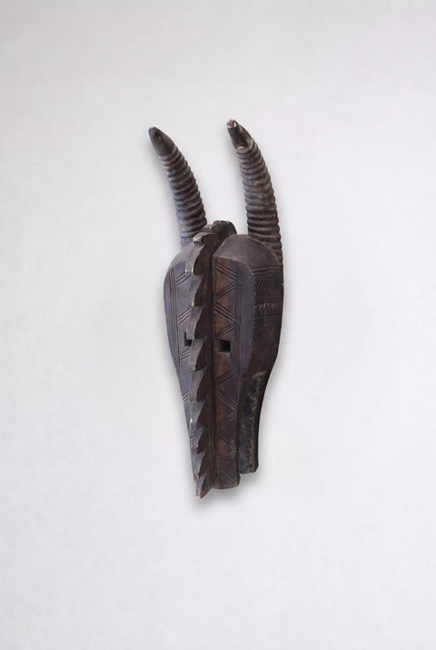 Carved Horned African Bobo Antelope Peoples Wall Mask