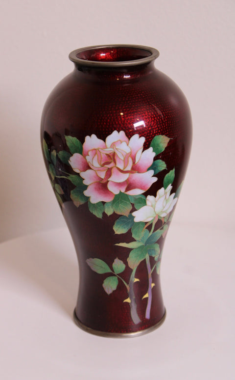 Red Cloisonné Rose Vase