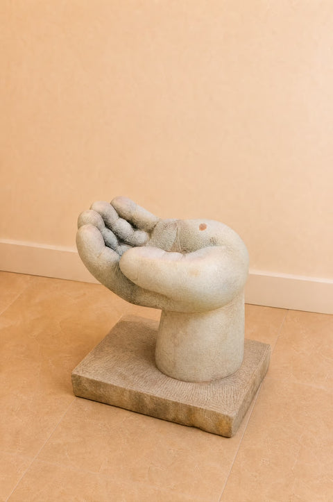 Vintage Hand Sculpture Cement Bird Bath – Monumental Garden Art Planter